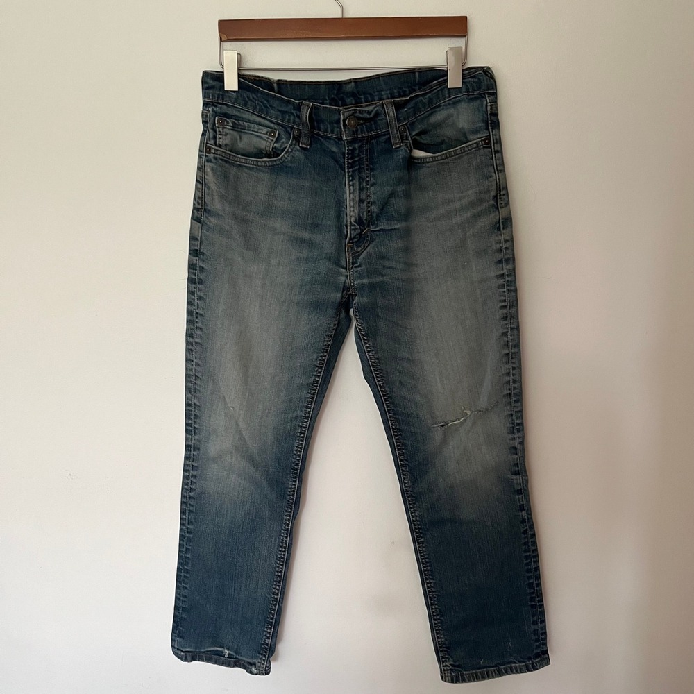Levis 541 Athletic Taper Jeans Mens 34x30 Blue Medium Wash Distressed Denim
